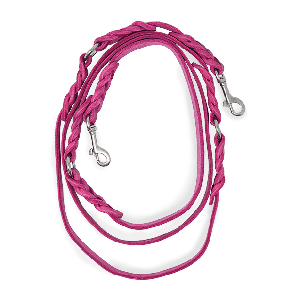 3-fach verstellbare Lederleine aus Fettleder für kleine Hunde | Pink Berry