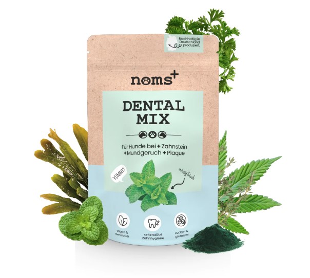Dentalmix Dentalmix vegan + sensitiv |  Dentalpulver mit Algen und Hanföl für Hunde bei Zahnstein, Maulgeruch und Zahnfleischrötung