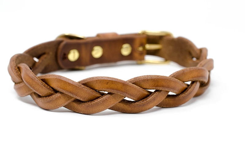 Leather Collar, 3-way braided