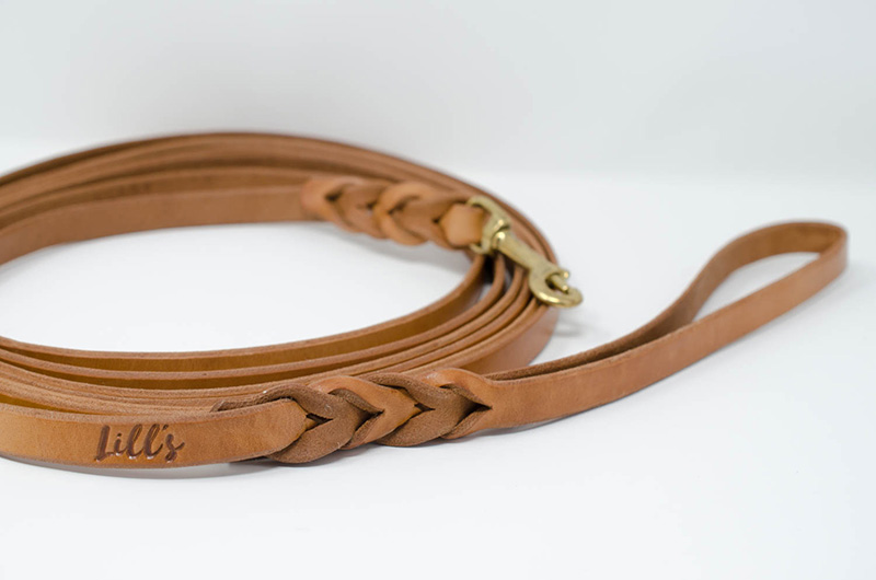 Long leather line with hand strap, braided